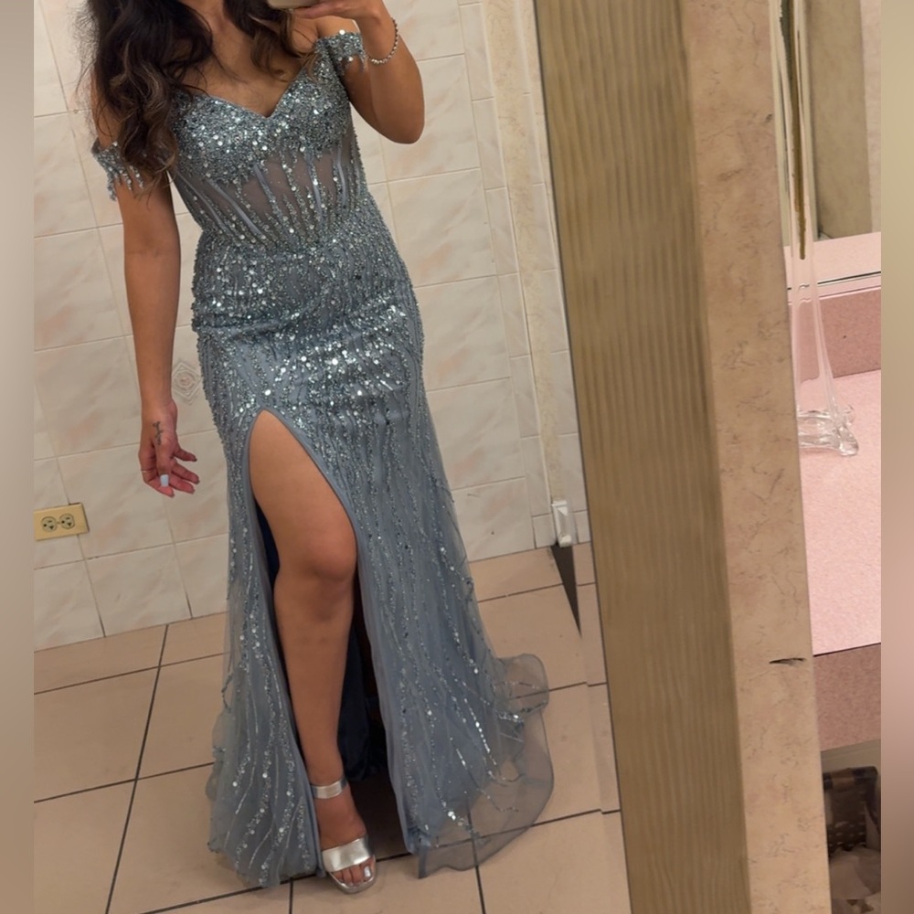 PromGirl Sparkling Silver Sequin Gown